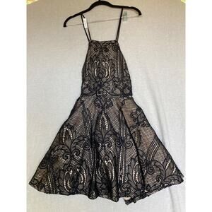 Windsor Black Lace Overlay Mini Dress Size Small Lined Halter Corset Dark Fairy